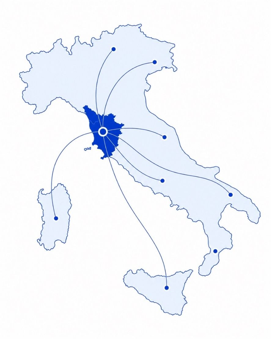 Cartina dell'italia con collegamenti tra toscana e altre regioni